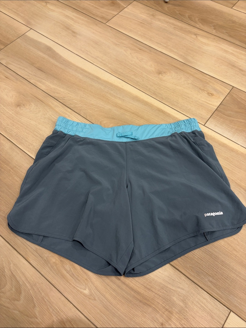 Patagonia Women's Slate Blue Shorts with Teal Waistband